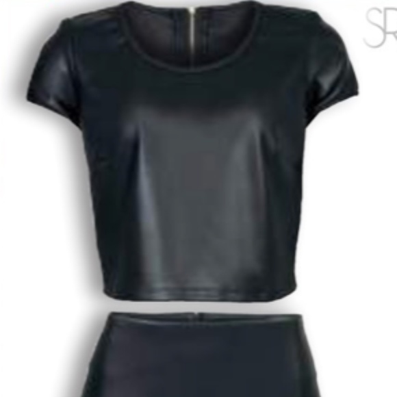Stefano Di Roma Leather Crop Tee and Long Skirt Set - Picture 1 of 9
